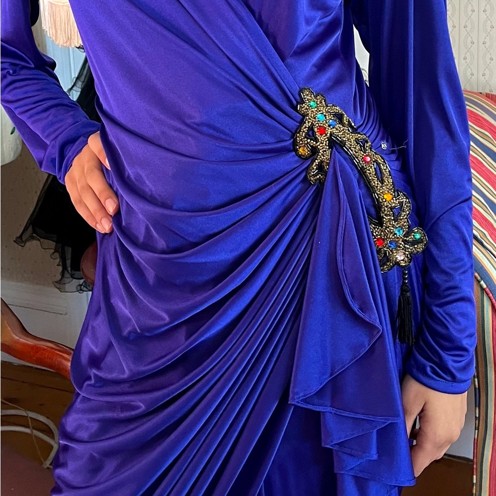 Vintage Royal Purple Disco Dress 1980s View 6